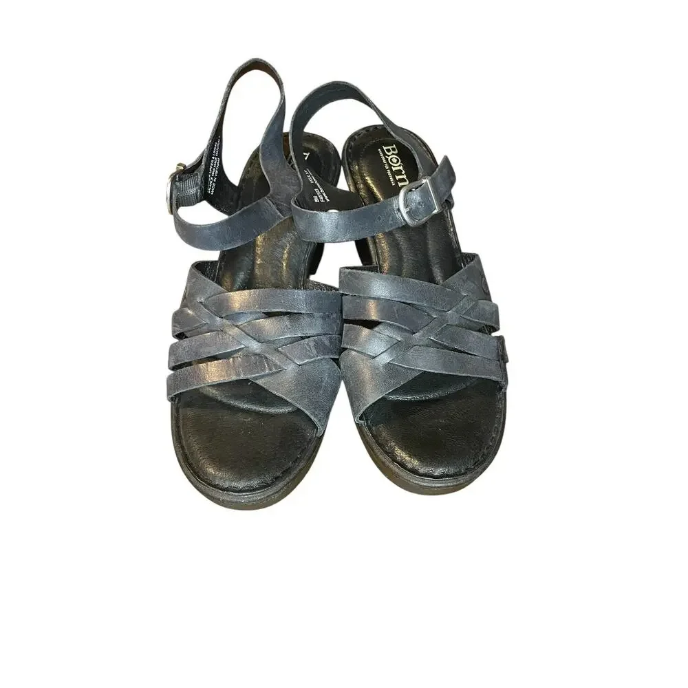 Born Women's Carmo Woven Strap Slingback Sandal US 8 Black Leather Block Heel - Picture 6 of 6